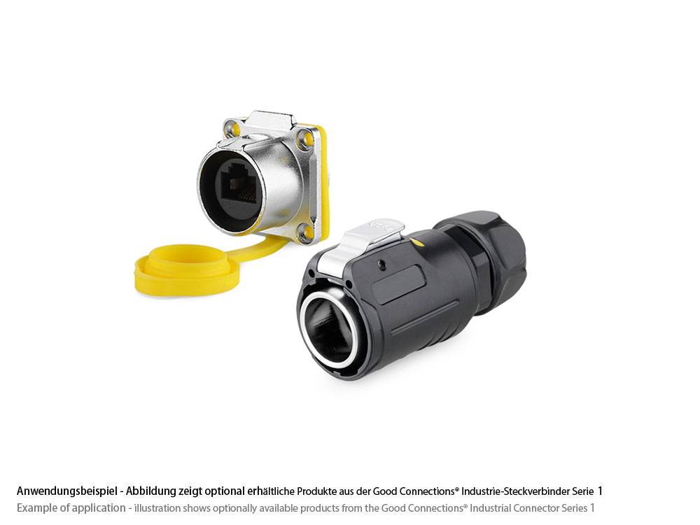 Good Connections® Industrie-Steckverbinder S1 - RJ45 Durchführungskupplung mit Flansch, RJ45 Buchse beidseitig, Metall