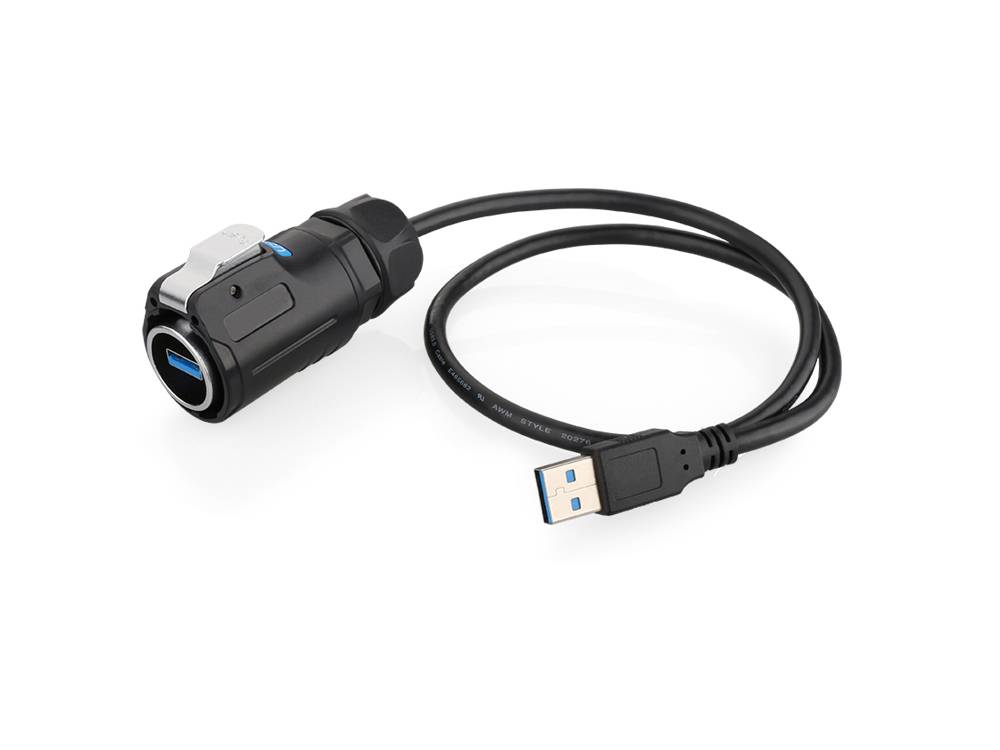 Good Connections® Industrie-Steckverbinder S1 - USB 3.0 Kabel, Stecker A mit Klick-Arretierung an Stecker A, M24, 0,5m