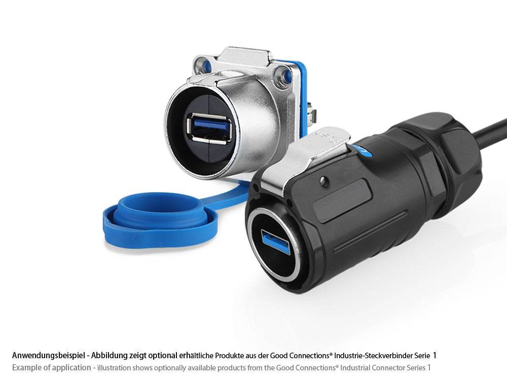 Good Connections® Industrie-Steckverbinder S1 - USB 3.0 Kabel, Stecker A mit Klick-Arretierung an Stecker A, M24, 0,5m