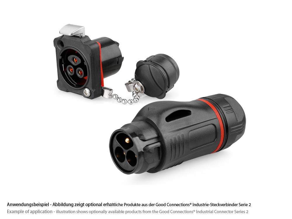 Good Connections® Industrie-Steckverbinder S2 - Power Durchführungskupplung mit Arretierung und Flansch,Schraubanschluss