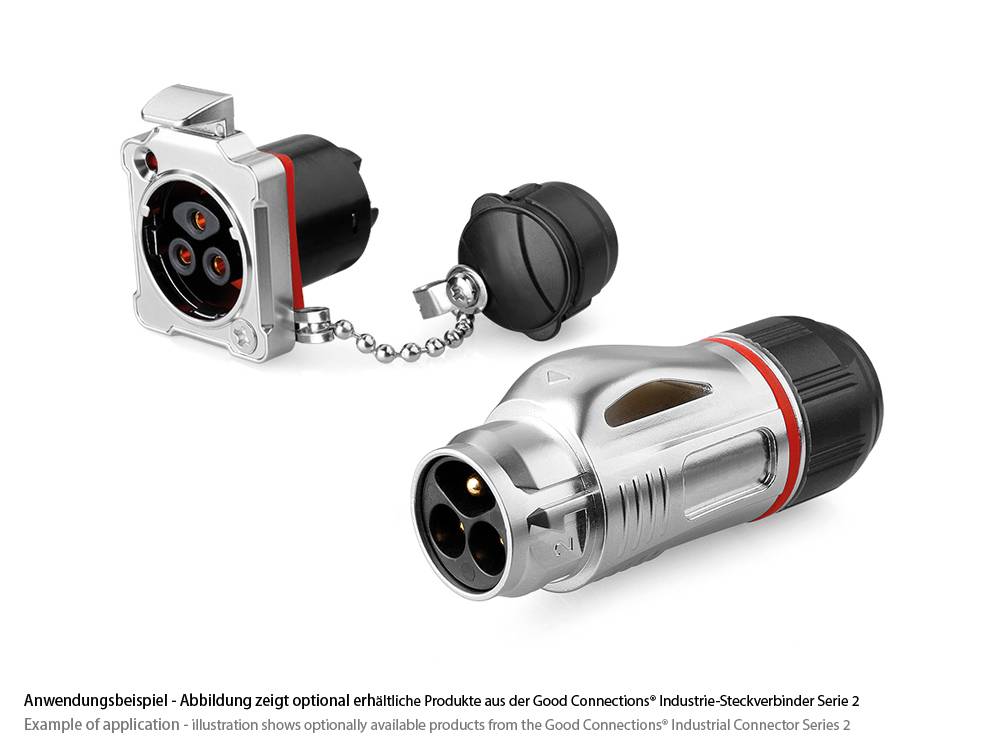 Good Connections® Industrie-Steckverbinder S2 - PowerDurchführungskupplung mit Arretierung und Flansch, Schraubanschluss
