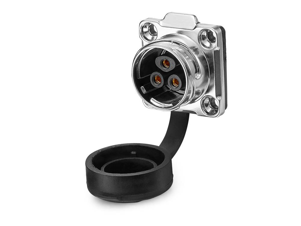 Good Connections® Industrie-Steckverbinder S3 - Power (3-Pin) Durchführungskupplung mit Flansch, Lötanschluss, Bajonett