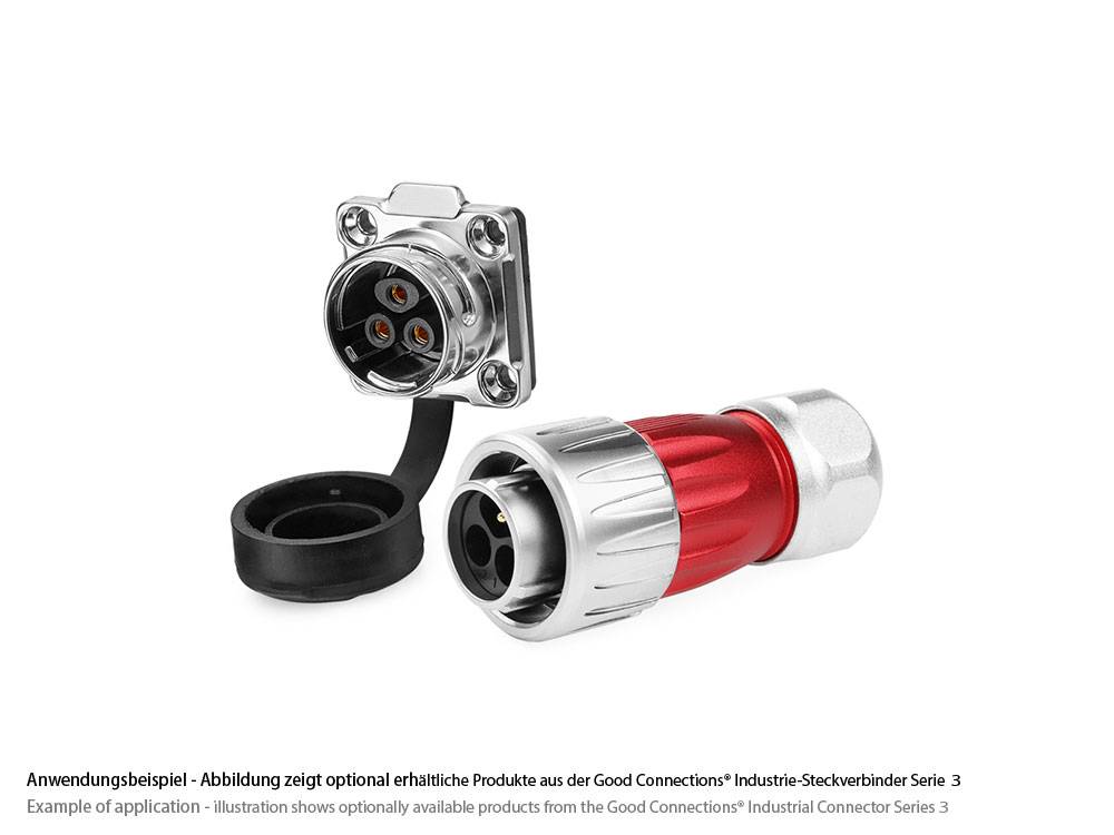 Good Connections® Industrie-Steckverbinder S3 - Power (3-Pin) Durchführungskupplung mit Flansch, Lötanschluss, Bajonett