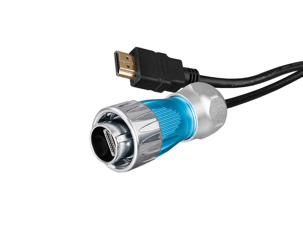 Good Connections® Industrie-Steckverbinder S3 - HDMI 2.0b Kabel, Stecker A mit Kabelverschraubung an Stecker A,1m