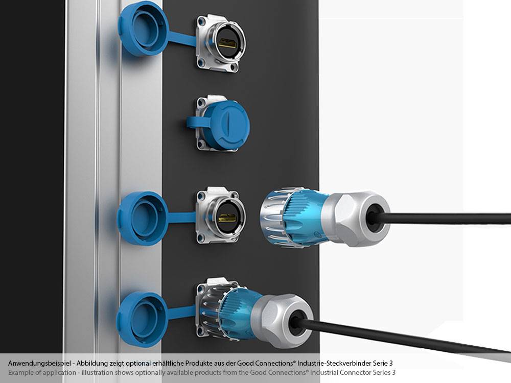 Good Connections® Industrie-Steckverbinder S3 - HDMI 2.0b Durchführungskupplung mit Flansch, Buchse A beidseitig