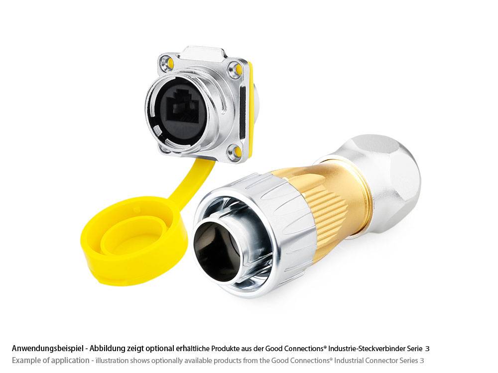 Good Connections® Industrie-Steckverbinder S3 - RJ45 Durchführungskupplung mit Flansch, RJ45 Buchse beidseitig, Bajonett
