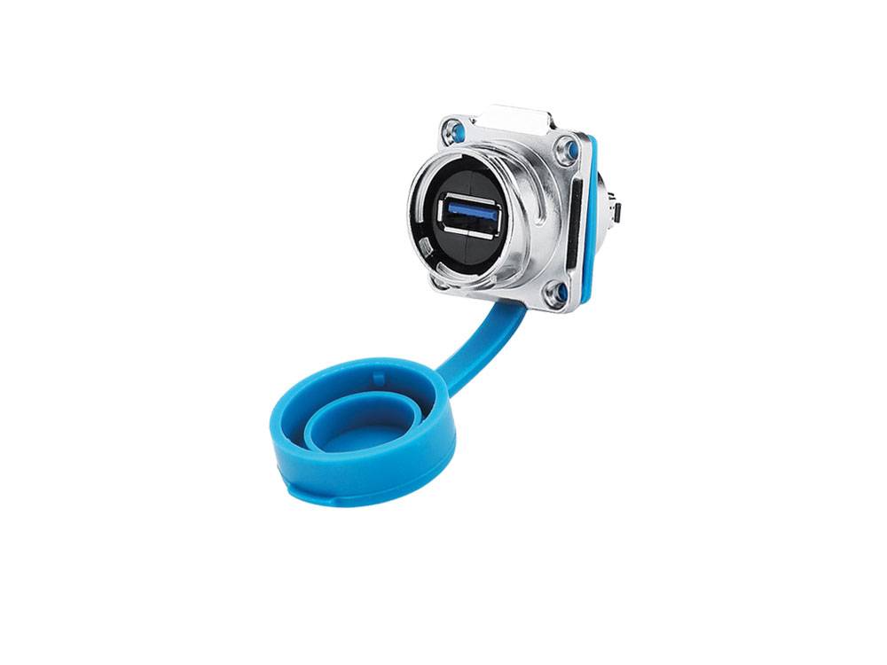 Good Connections® Industrie-Steckverbinder S3 - USB 3.0 Durchführungskupplung mit Flansch, Buchse A beidseitig, Bajonett