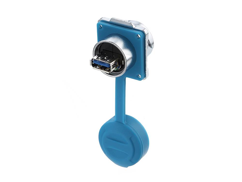 Good Connections® Industrie-Steckverbinder S3 - USB 3.0 Durchführungskupplung mit Flansch, Buchse A beidseitig, Bajonett