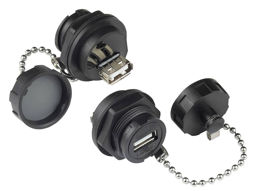 Good Connections® Industrie-Steckverbinder S4 - USB 2.0 Durchführungskupplung, Buchse A beidseitig,schwarz