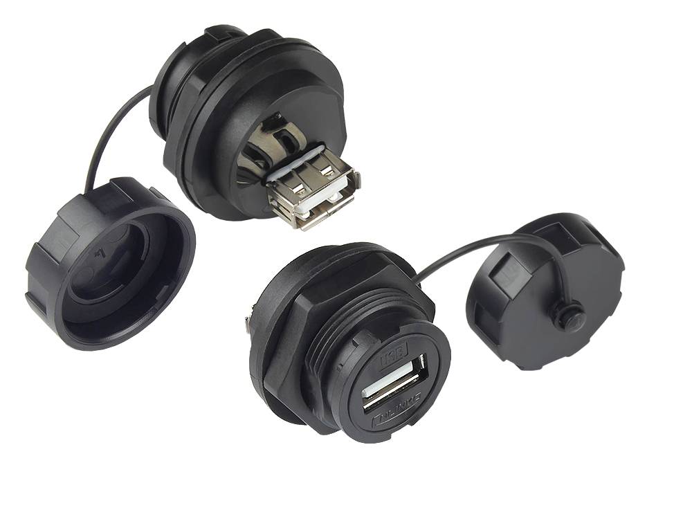 Good Connections® Industrie-Steckverbinder S4 - USB 2.0 Durchführungskupplung, Buchse A beidseitig,schwarz