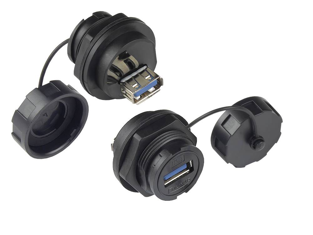 Good Connections® Industrie-Steckverbinder S4 - USB 3.0 Durchführungskupplung, Buchse A beidseitig, schwarz