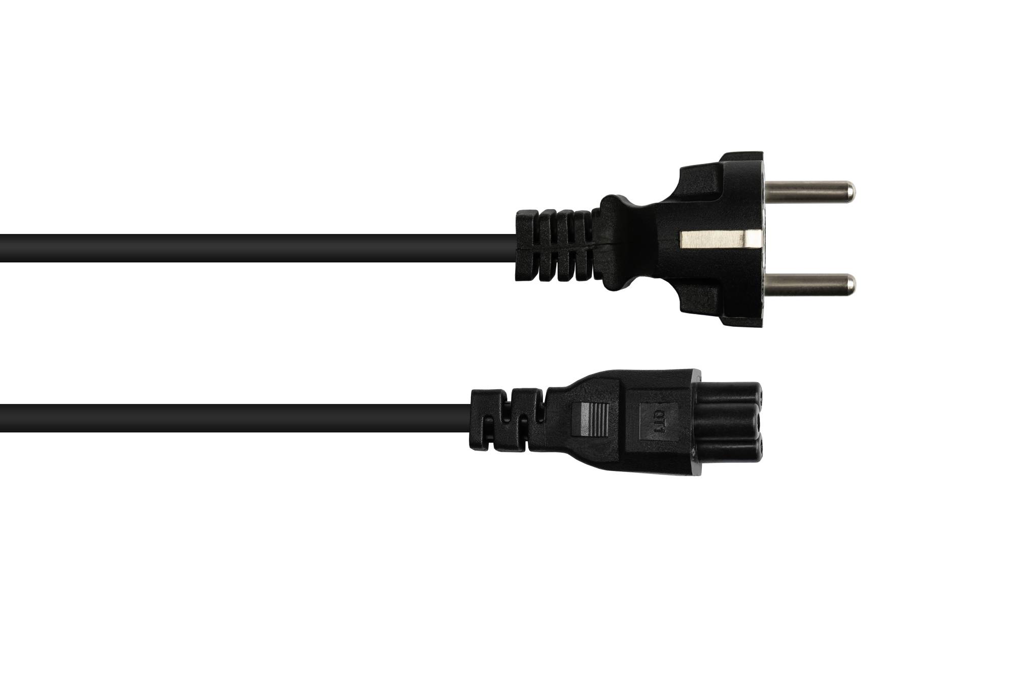 Kabelmeister® Netzkabel Schutzkontakt-Stecker Typ E+F (gerade) an C5 (gerade) für Notebook, schwarz, 0,75 mm², 1,8 m