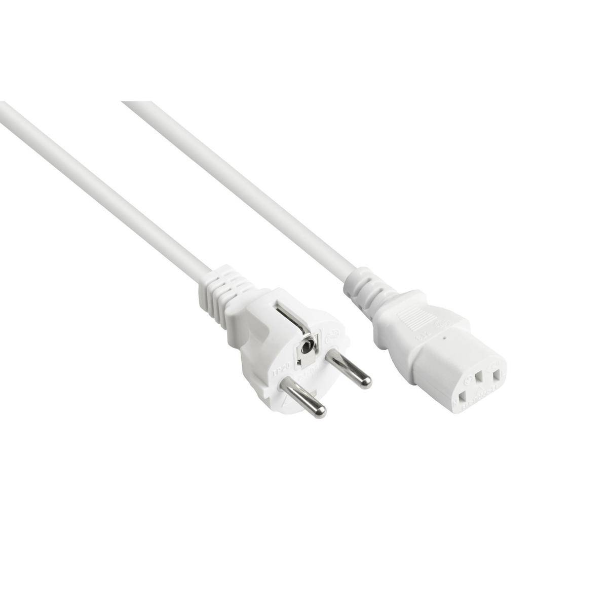 Netzkabel Schutzkontakt-Stecker Typ E+F an C13, weiß, 0,75 mm², 1,5 m