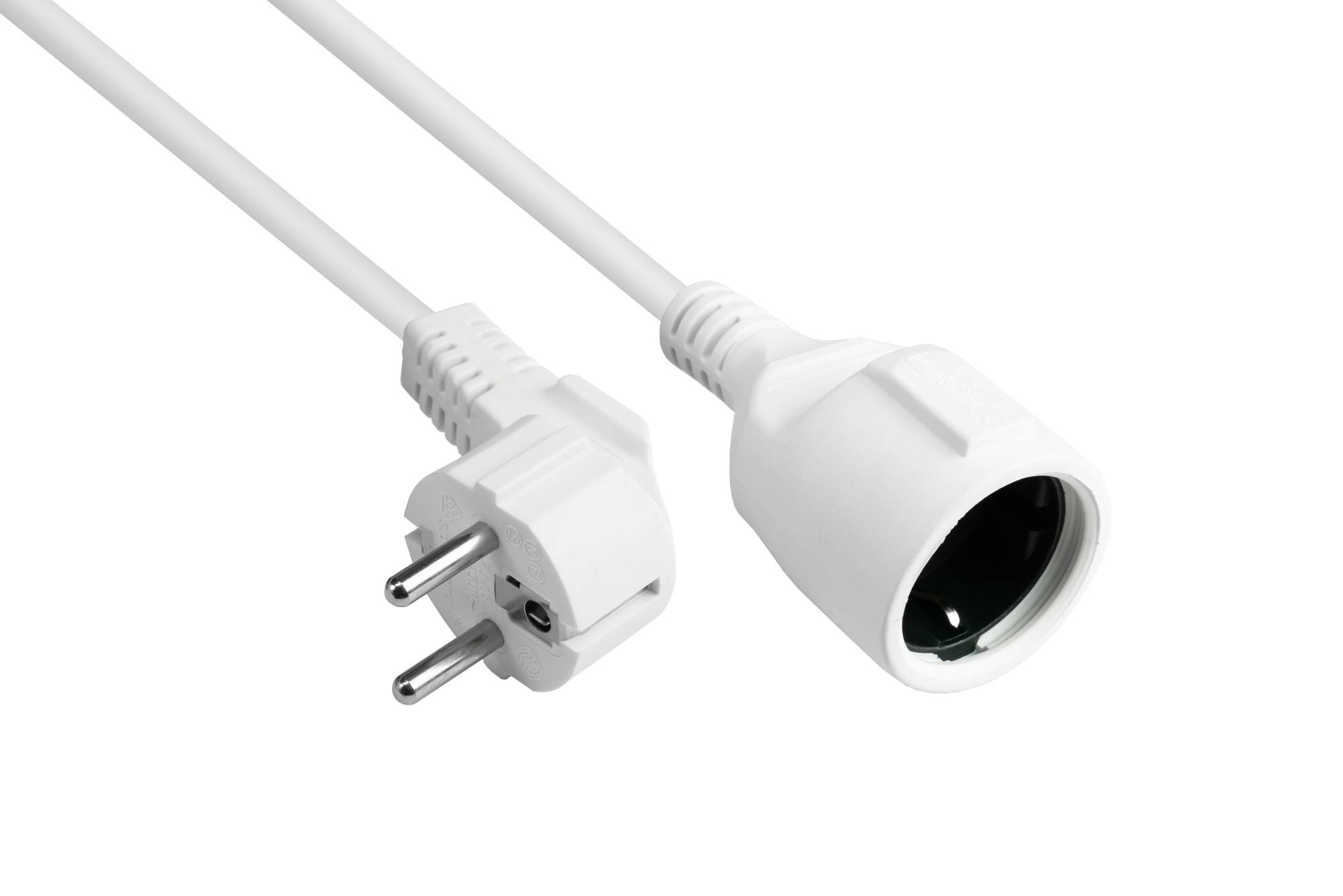 Kabelmeister® Verlängerung Schutzkontakt-Stecker Typ E+F (CEE 7/7, gewinkelt) an Buchse Typ F, weiß, 1,50 mm², 3 m