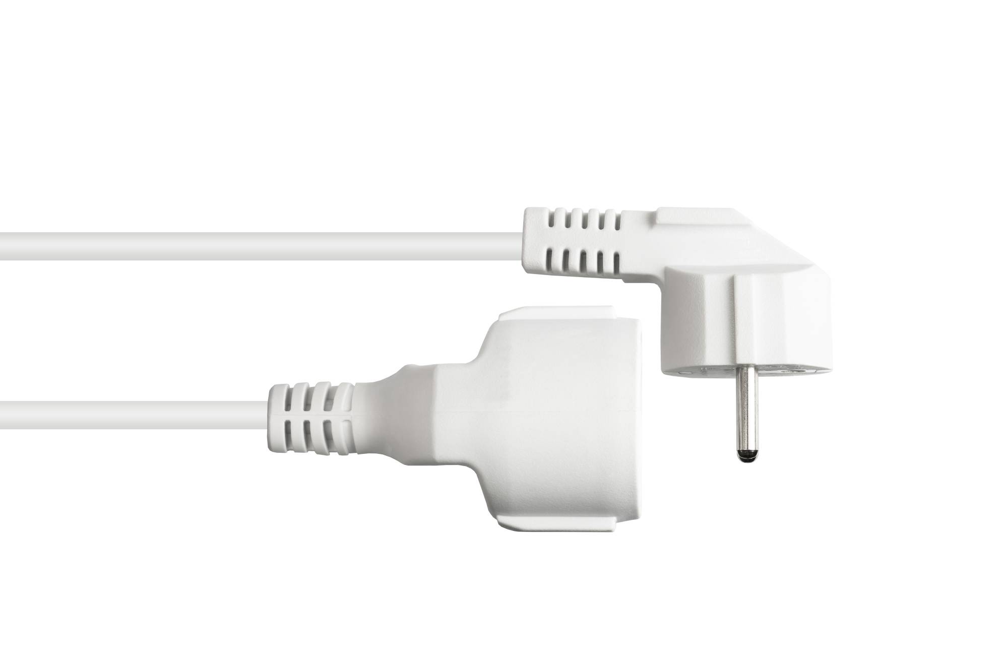 Kabelmeister® Verlängerung Schutzkontakt-Stecker Typ E+F (CEE 7/7, gewinkelt) an Buchse Typ F, weiß, 1,50 mm², 3 m