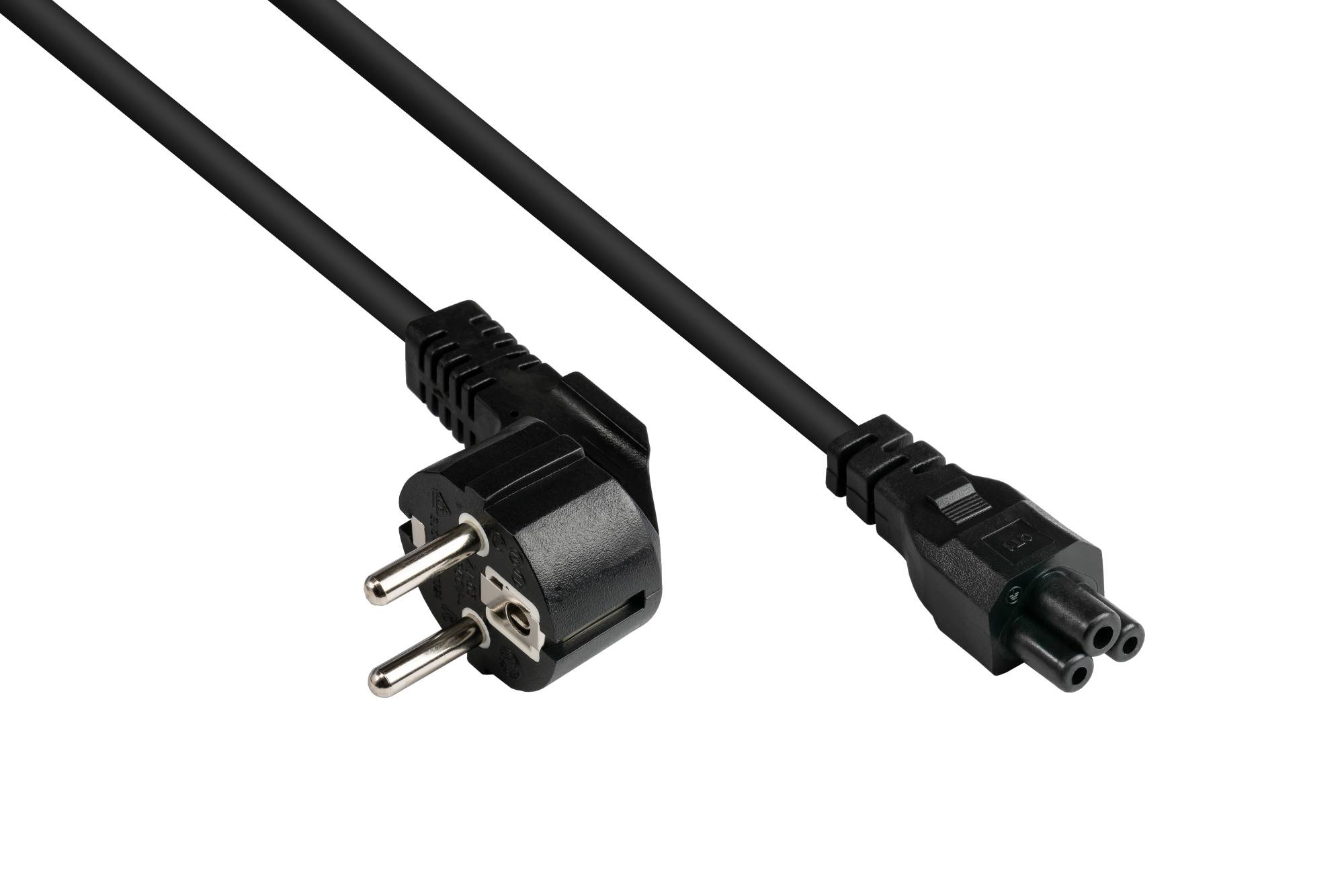 Kabelmeister® Netzkabel Schutzkontakt-Stecker Typ E+F (CEE 7/7, gewinkelt) an C5 für Notebook, schwarz, 0,75 mm², 1,8 m