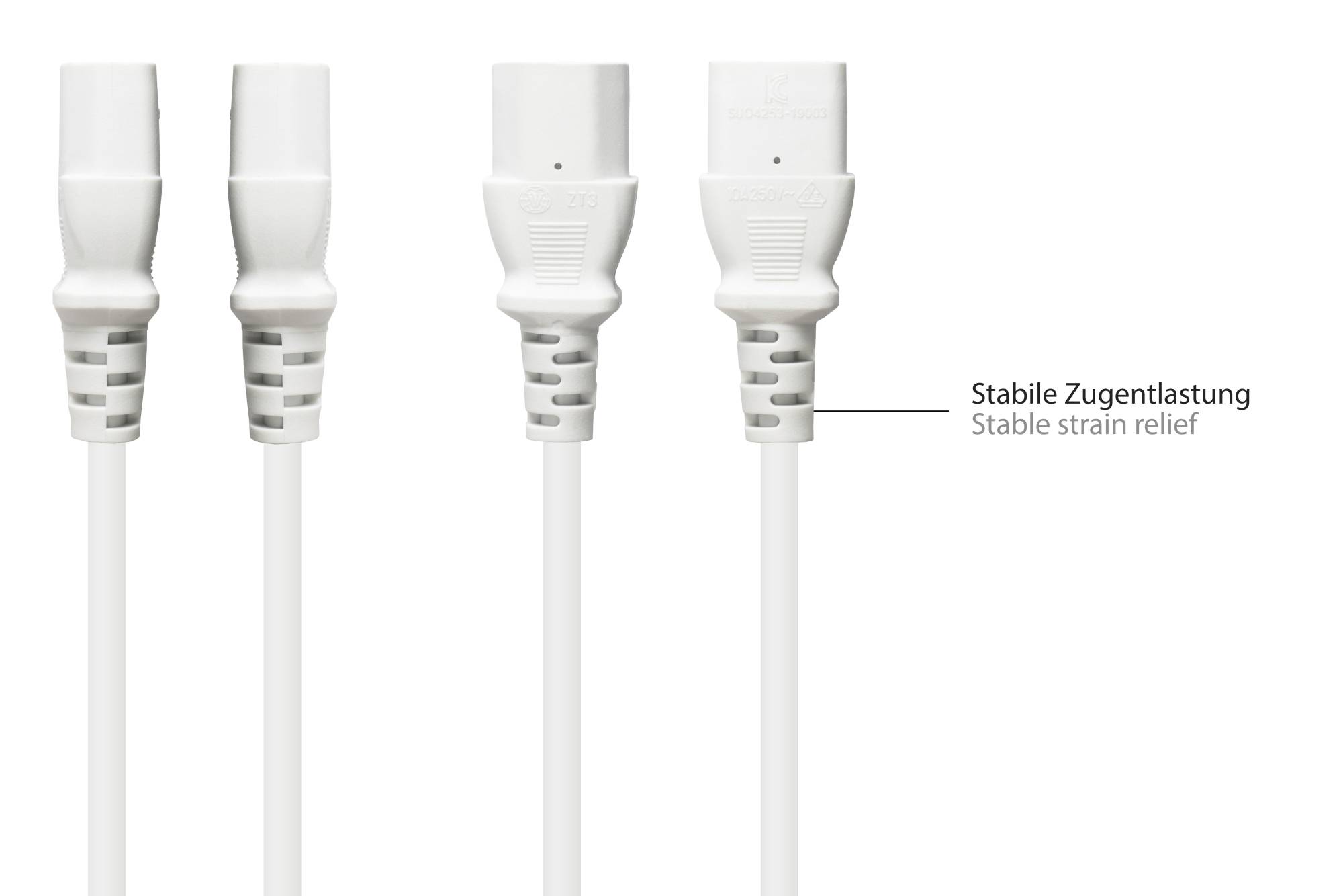 Good Connections® Netzkabel Schutzkontakt-Stecker Typ E+F (CEE 7/7, gewinkelt) an C13 (gerade), weiß, 0,75 mm², 1,5 m