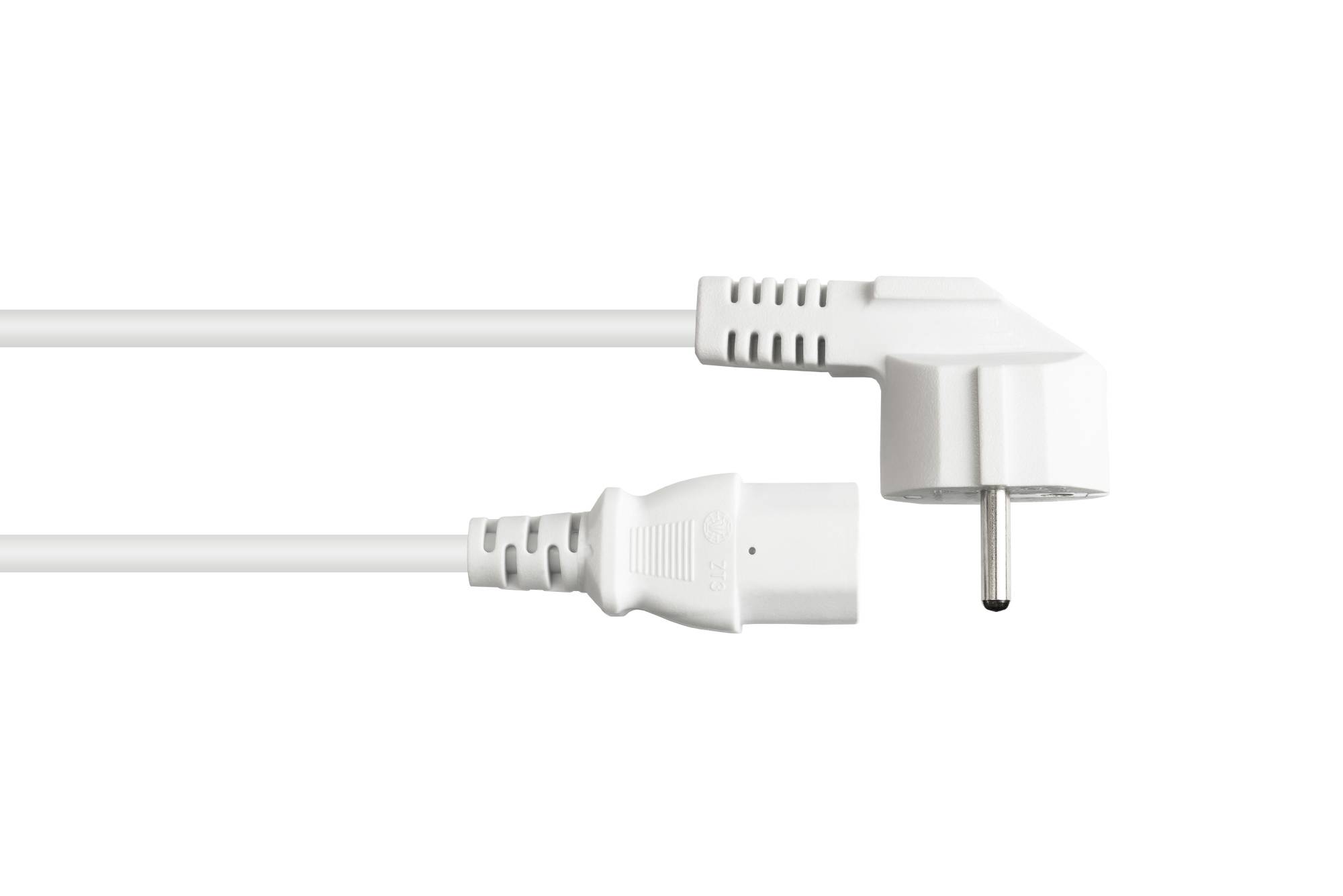 Kabelmeister® Netzkabel Schutzkontakt-Stecker Typ E+F (CEE 7/7, gewinkelt) an C13 (gerade), weiß, 1,00 mm², 3 m