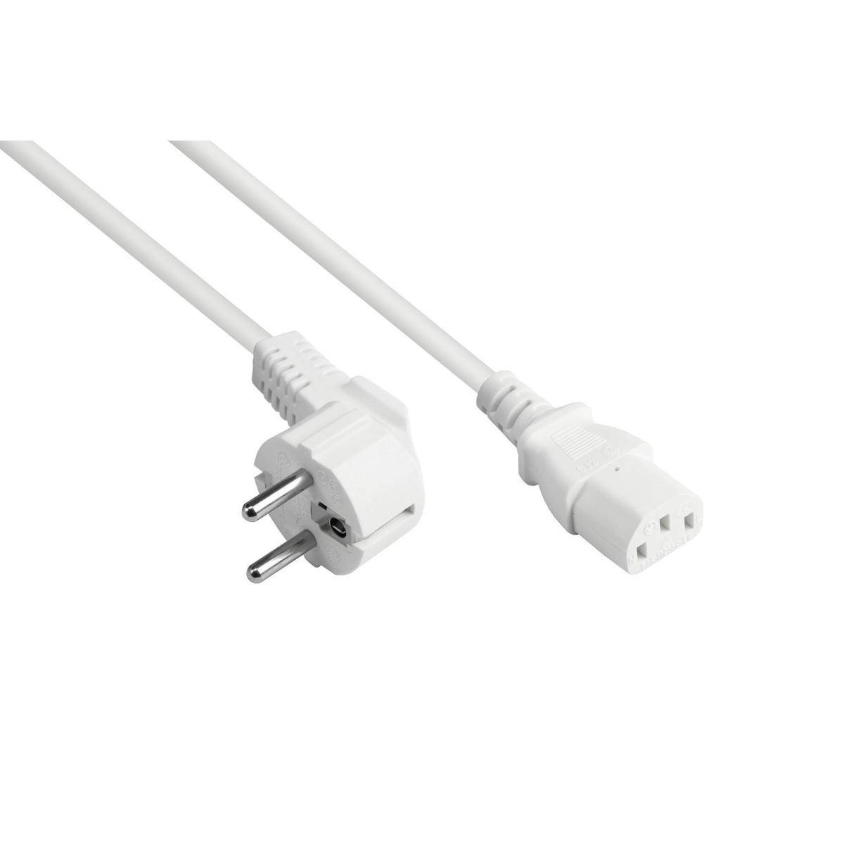 Netzkabel Schutzkontakt-Stecker Typ E+F an C13, weiß, 0,75 mm², 0,75 m