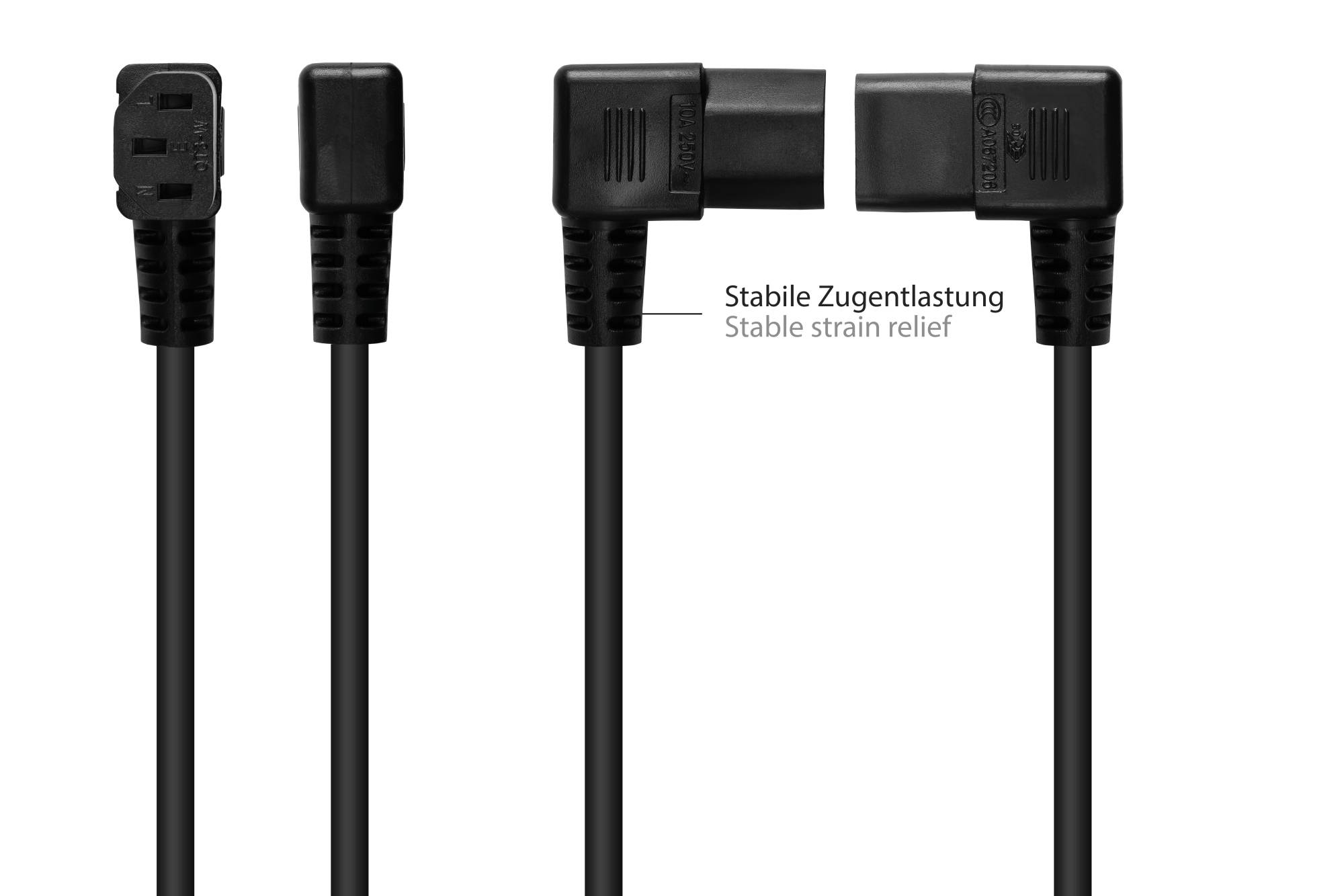 Kabelmeister® Netzkabel Schutzkontakt-Stecker Typ E+F (CEE 7/7, gewinkelt) an C13 (gewinkelt), schwarz, 0,75 mm², 1,8 m