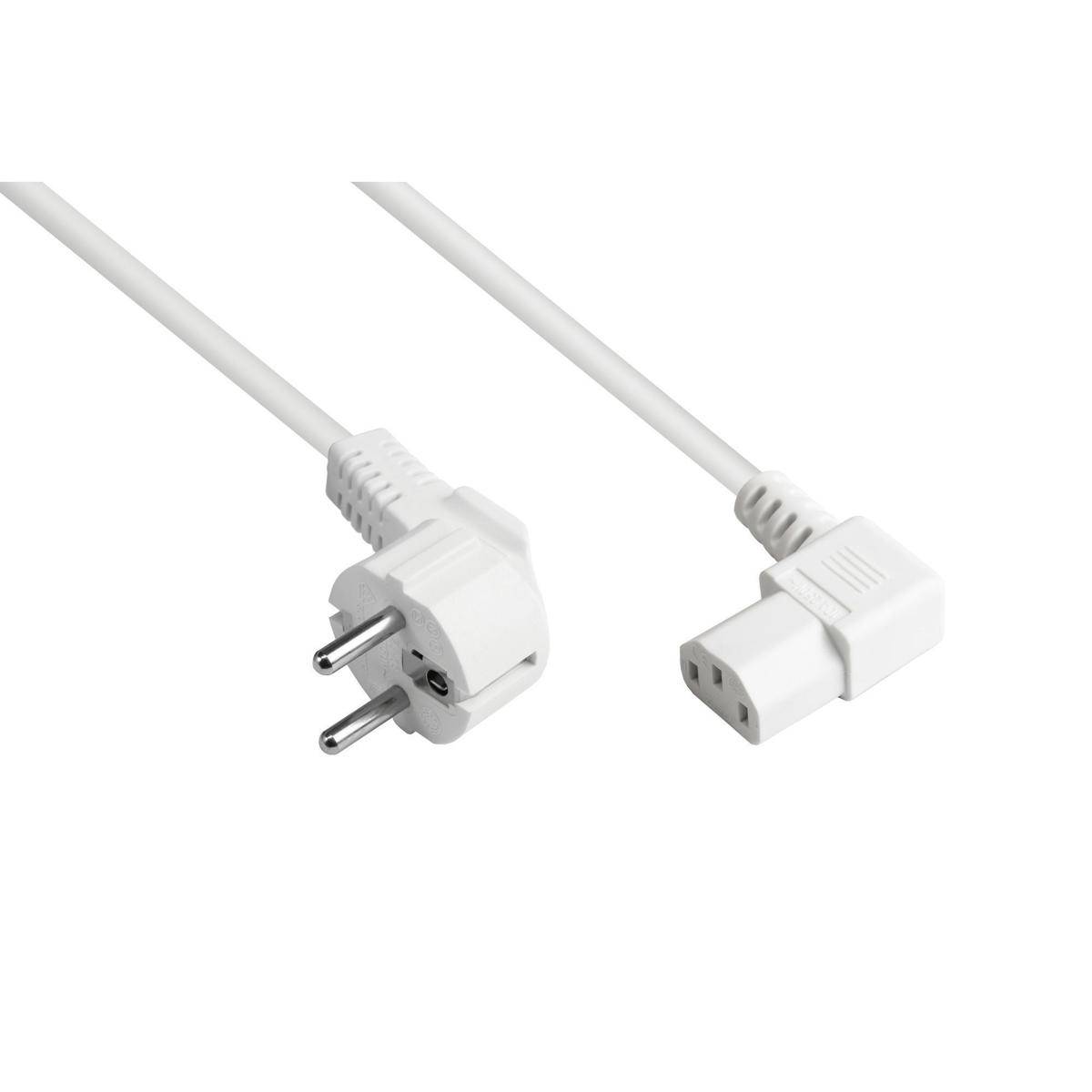 Netzkabel Schutzkontakt-Stecker Typ E+F an C13, rechts gewinkelt, weiß, 0,75 mm², 1,8 m