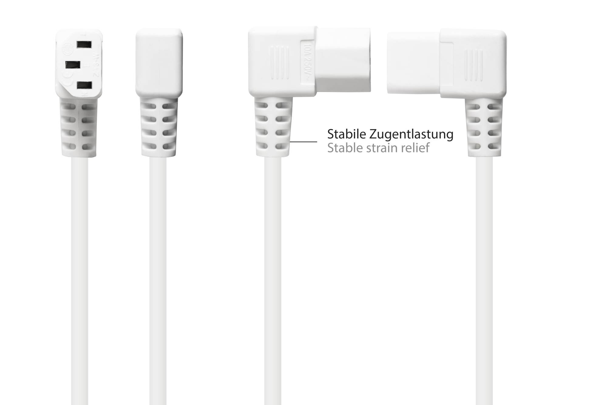 Good Connections® Netzkabel Schutzkontakt-Stecker (gewinkelt) an C13 (rechts gewinkelt), weiß, 1,00 mm², 3 m