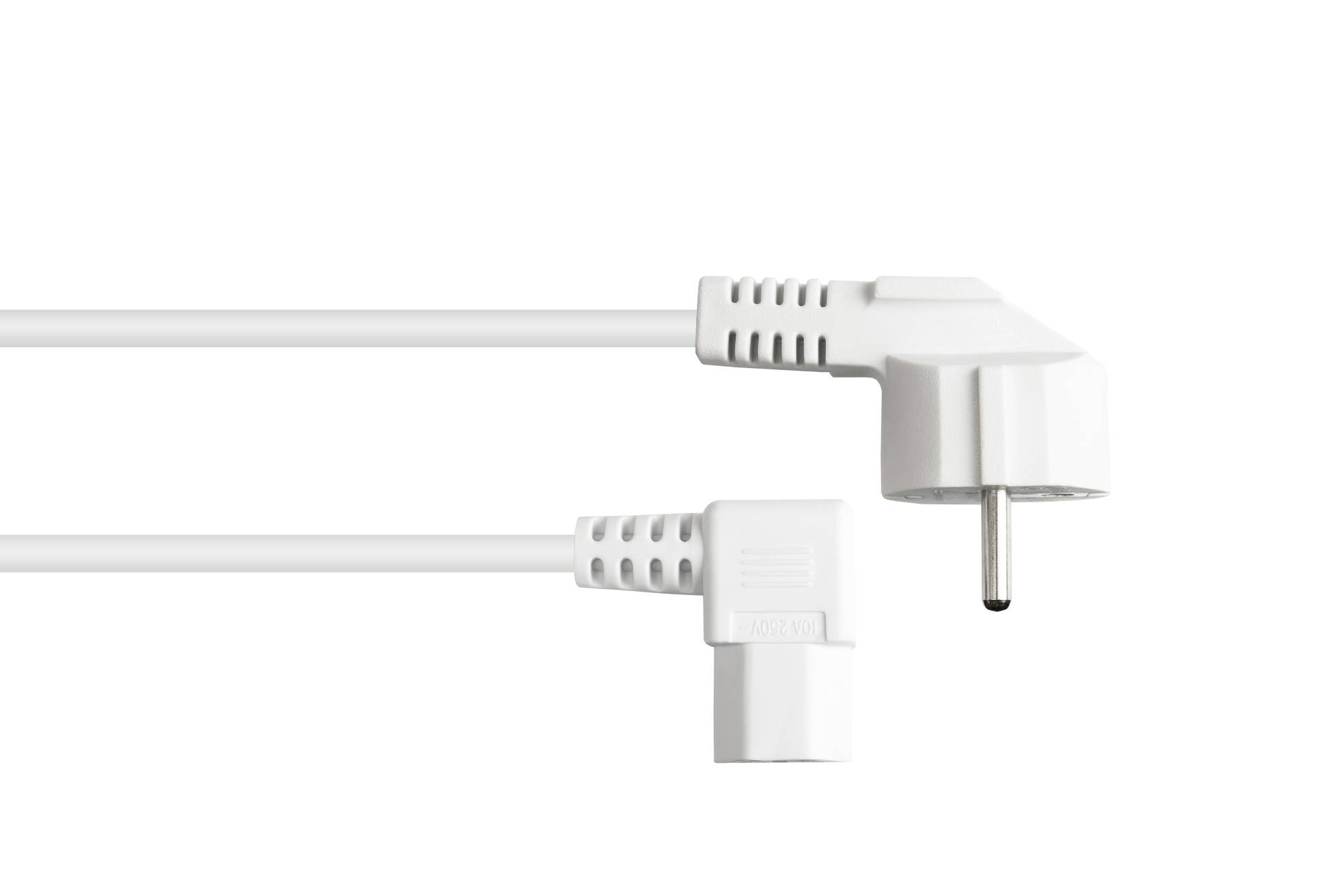 Kabelmeister® Netzkabel Schutzkontakt-Stecker Typ E+F (CEE 7/7, gewinkelt) an C13 ( gewinkelt), weiß, 1,00 mm², 3 m