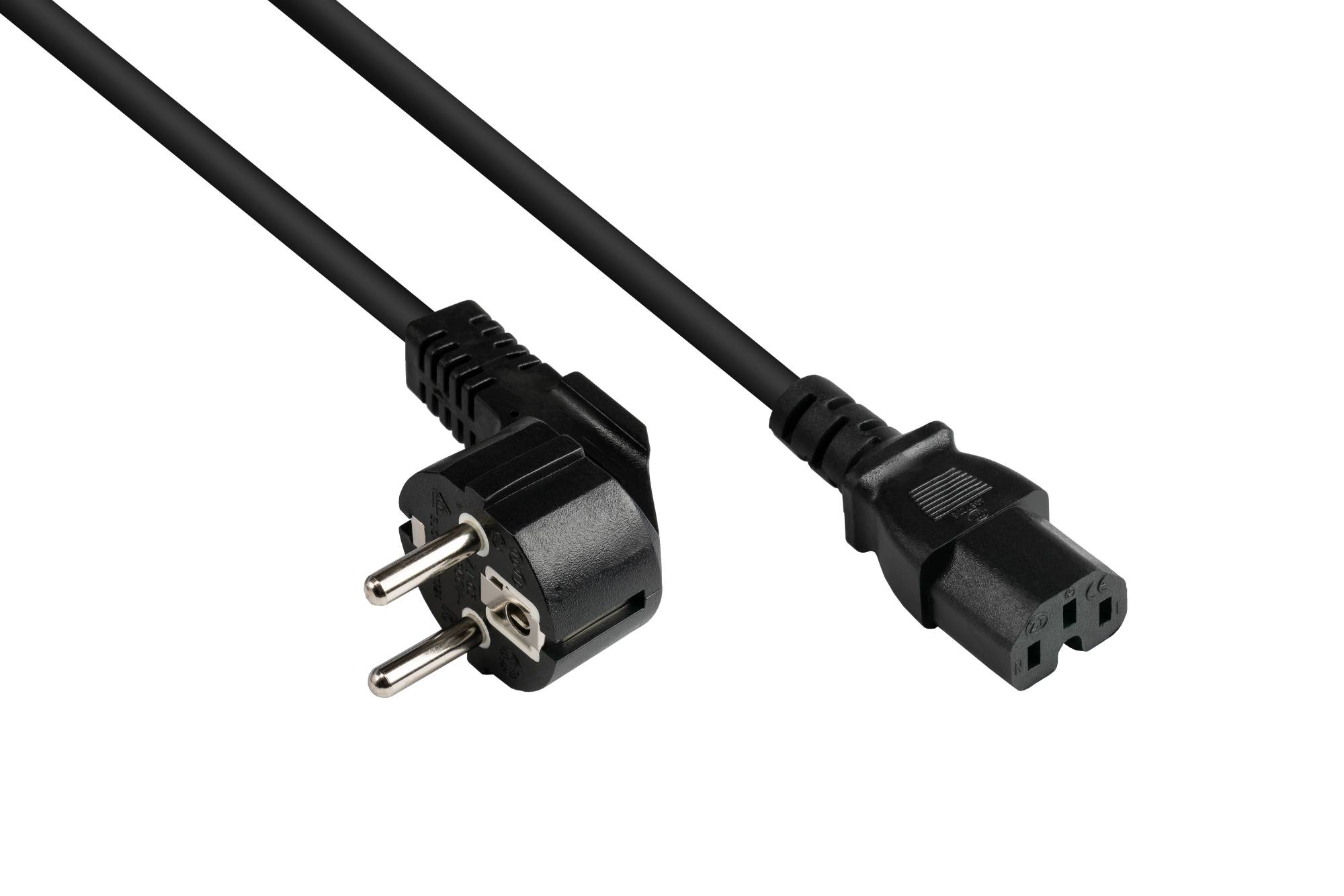 Good Connections® Netzkabel Schutzkontakt-Stecker (gewinkelt) an C15 Warmgerätebuchse, schwarz, 1,00 mm², 1 m