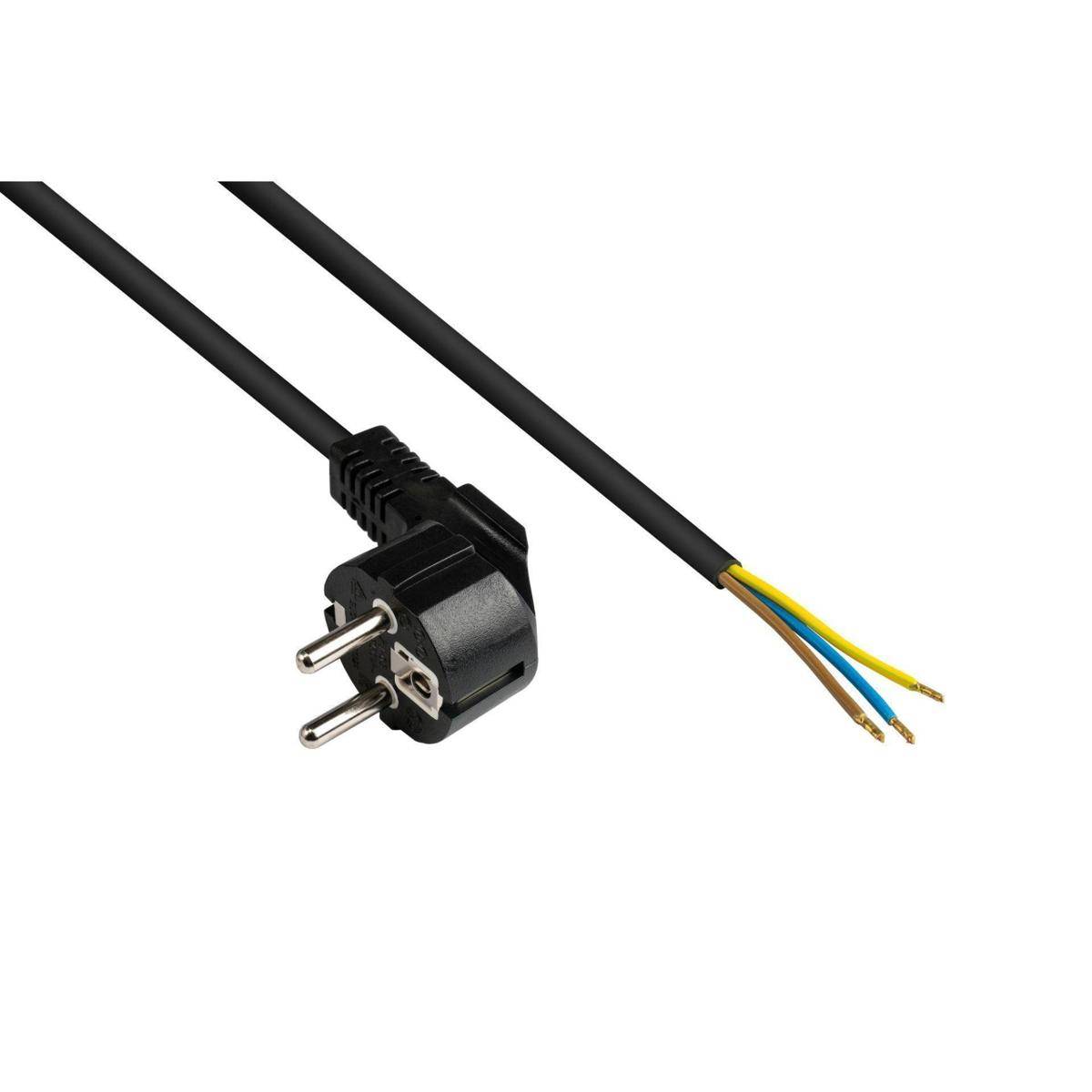 Netzkabel Schutzkontakt-Stecker Typ EF an abisolierte Enden, schwarz, 0,75 mm, 1