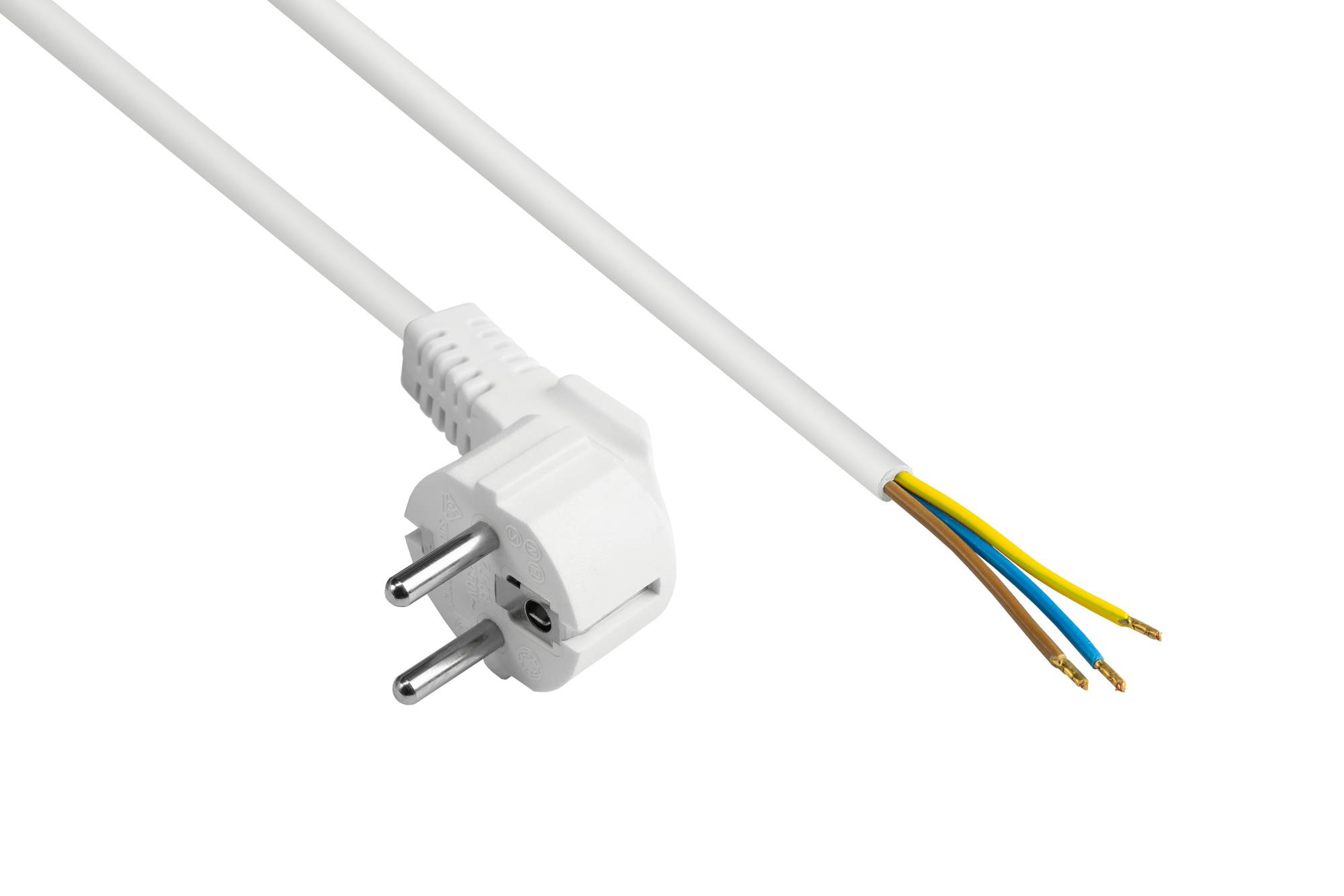 Good Connections® Netzkabel Schutzkontakt-Stecker (gewinkelt) an abisolierte Enden, weiß, 1,00 mm², 3 m