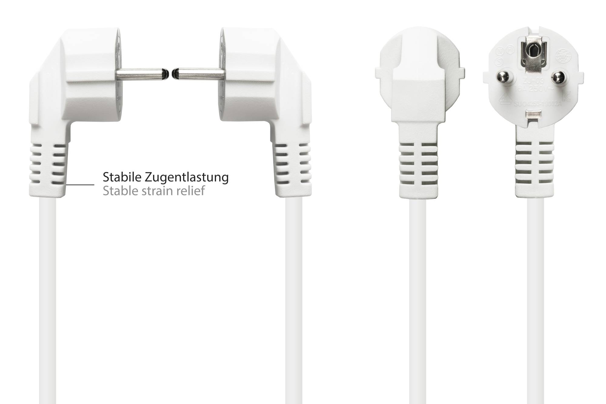 Good Connections® Netzkabel Schutzkontakt-Stecker (gewinkelt) an abisolierte Enden, weiß, 0,75 mm², 2 m