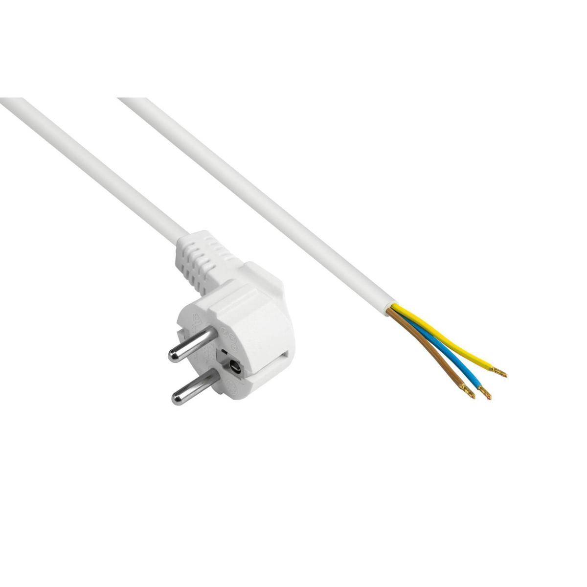 Netzkabel Schutzkontakt-Stecker Typ EF an abisolierte Enden, wei, 0,75 mm, 2 m