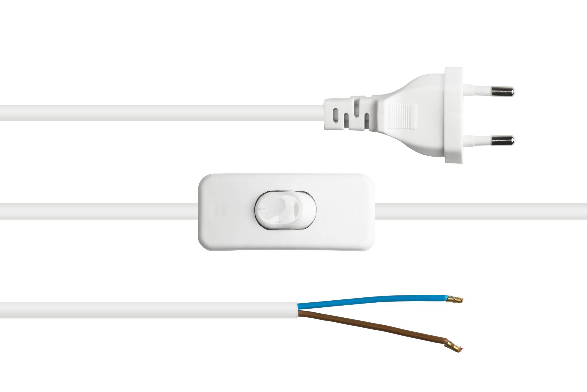 Good Connections® Euro-Netzkabel Euro-Stecker Typ C (gerade) an abisolierte Enden, mit Schalter, weiß, 0,75 mm², 1,5 m