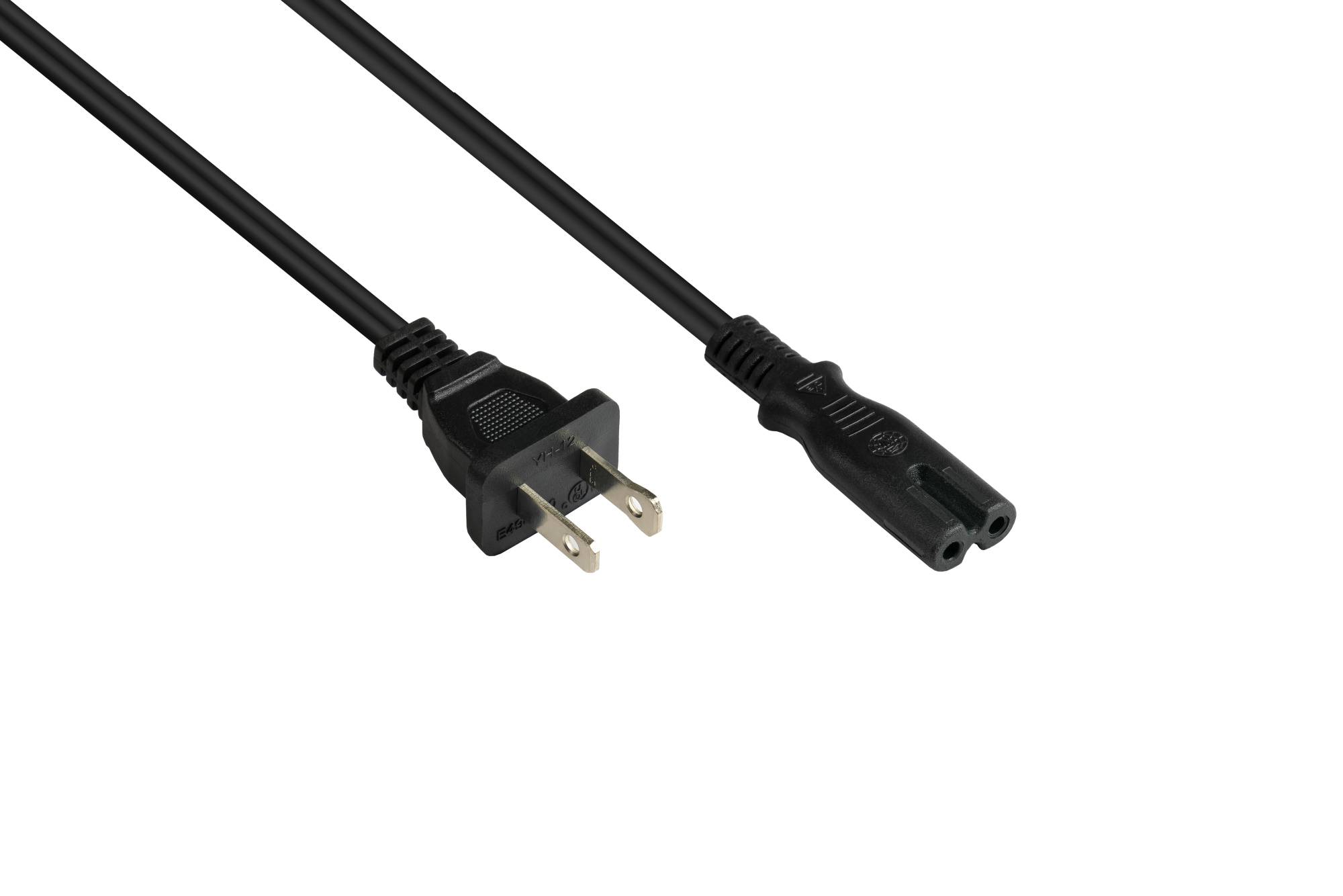 Kabelmeister® Netzkabel Amerika/USA Typ A (NEMA 1-15P) an C7/Euro 8 Buchse (gerade), UL, schwarz, AWG18, 1,8 m