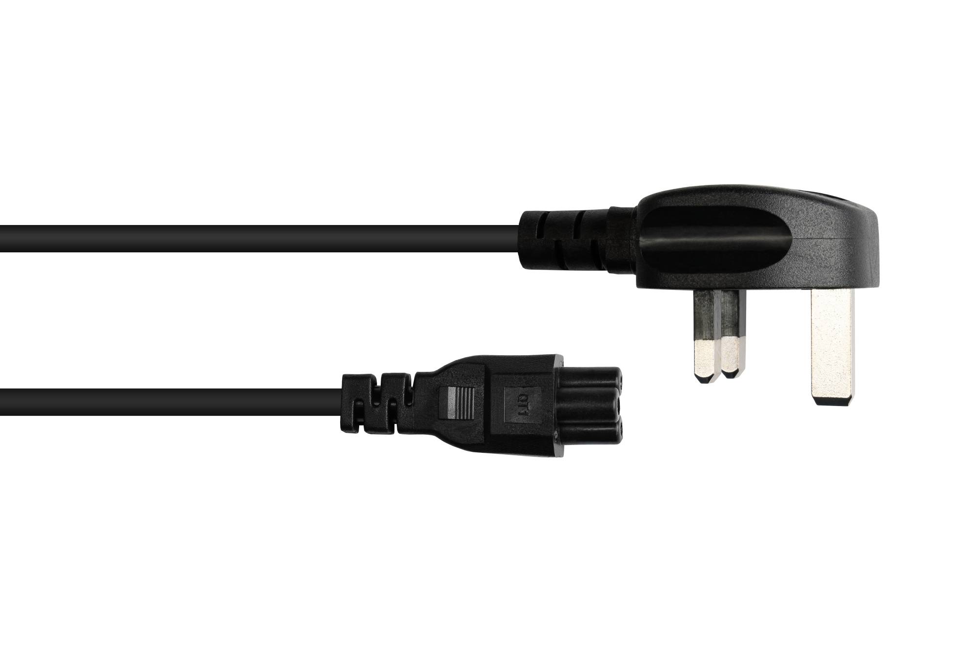 Kabelmeister® Netzkabel England/UK Netz-Stecker Typ Gan C5 (gerade) für Notebook, 3A, ASTA, schwarz, 0,75 mm², 1,8 m