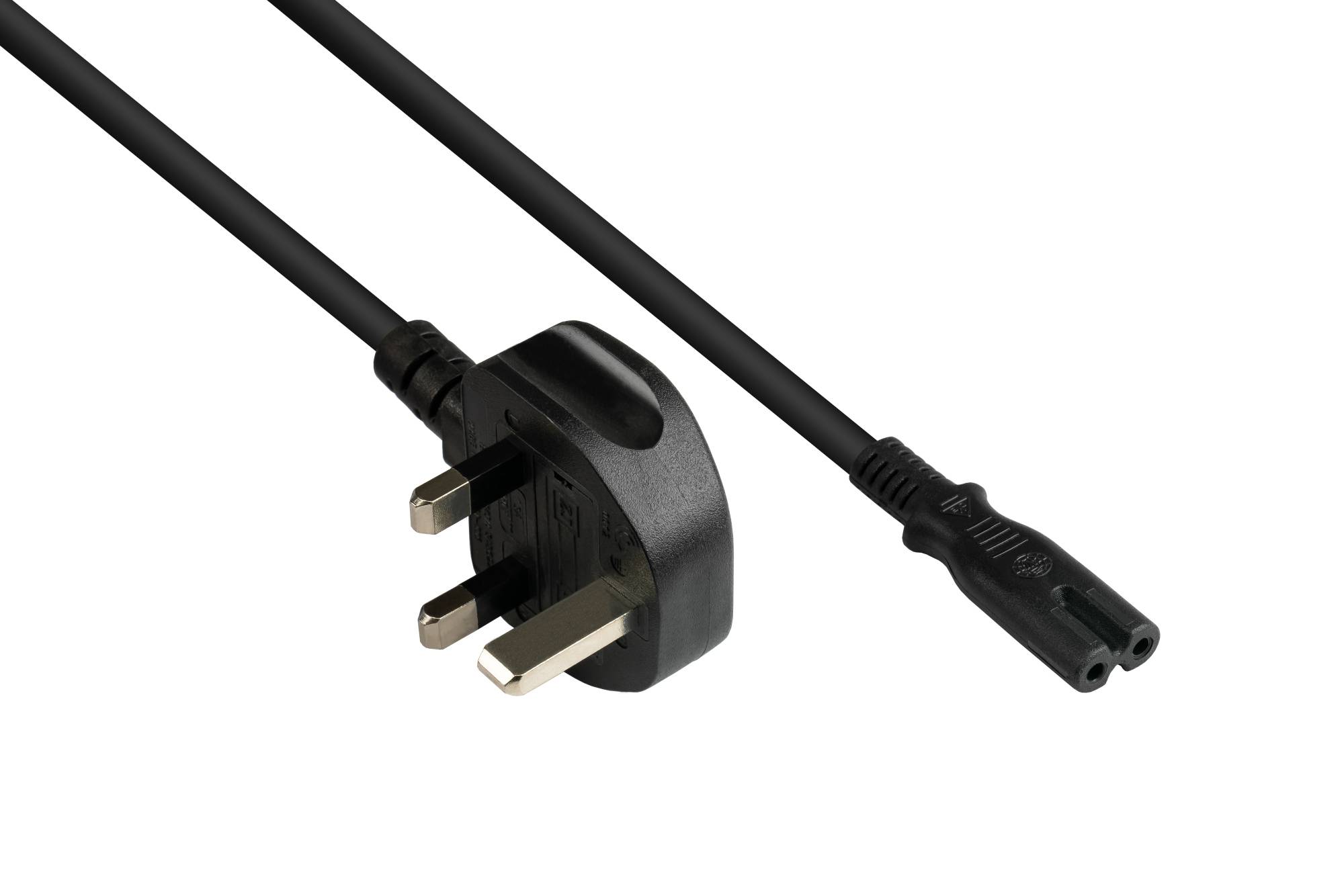Good Connections® Netzkabel England/UK Netz-Stecker Typ G an C7/Euro 8 Buchse (gerade), 3A, schwarz, 0,75 mm², 1,8 m