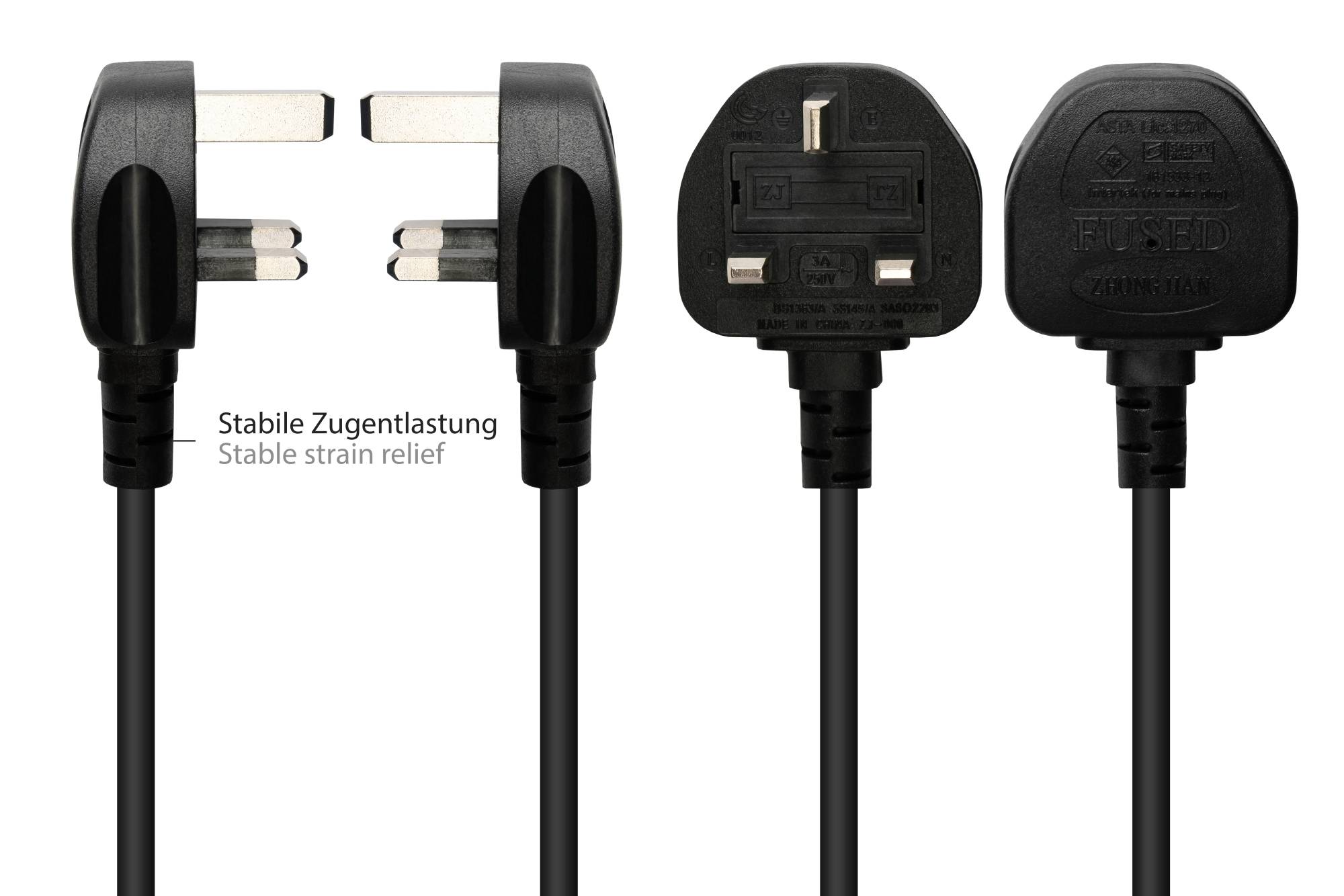 Good Connections® Netzkabel England/UK Netz-Stecker Typ G an C7/Euro 8 Buchse (gerade), 3A, schwarz, 0,75 mm², 1,8 m