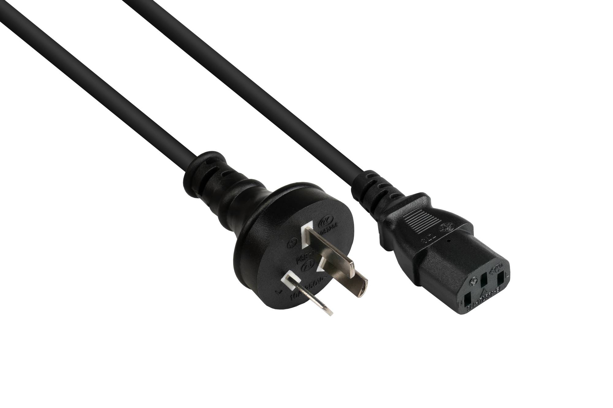 Kabelmeister® Netzkabel China Netz-Stecker Typ I (gerade) an C13 (gerade), CCC, schwarz, 0,75 mm², 1,8 m