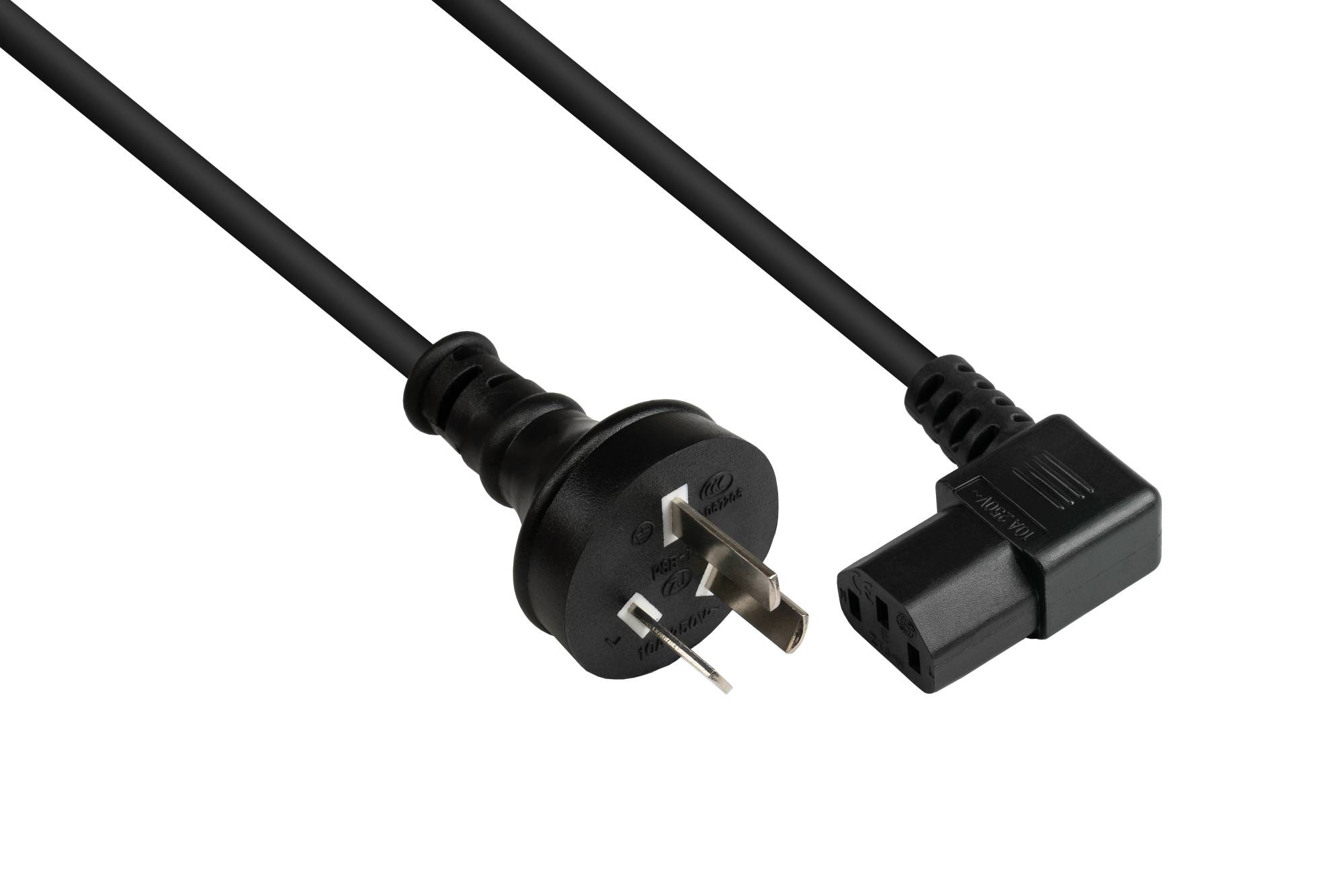 Kabelmeister® Netzkabel China Netz-Stecker Typ I (gerade) an C13 (rechts gewinkelt), CCC, schwarz, 0,75 mm², 1,8 m