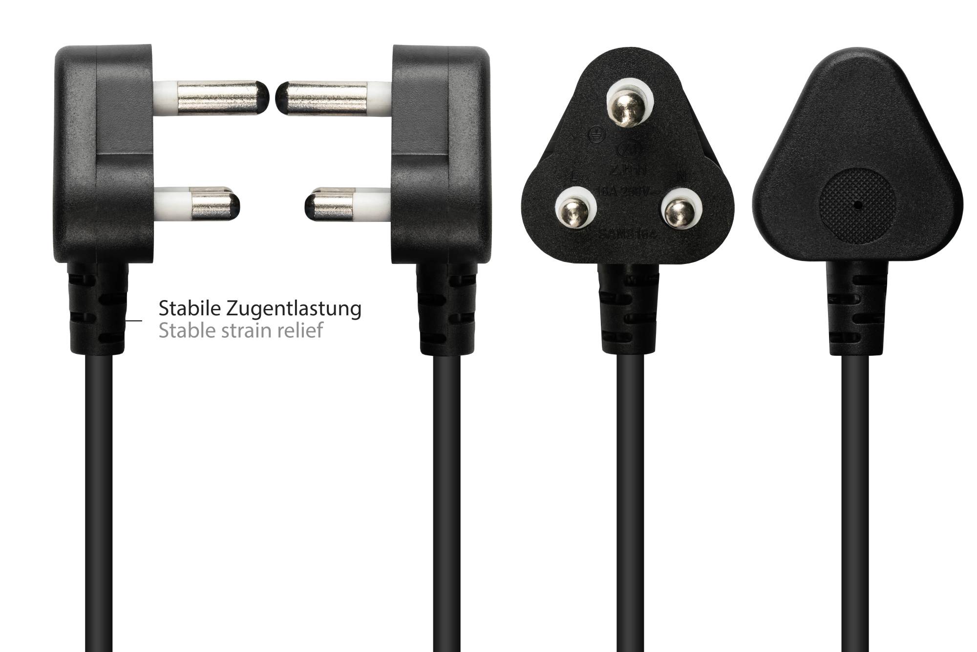 Good Connections® Netzkabel Südafrika Netz-Stecker Typ M (SANS 164-1) an C5 für Notebook, schwarz, 0,75 mm², 1,8 m