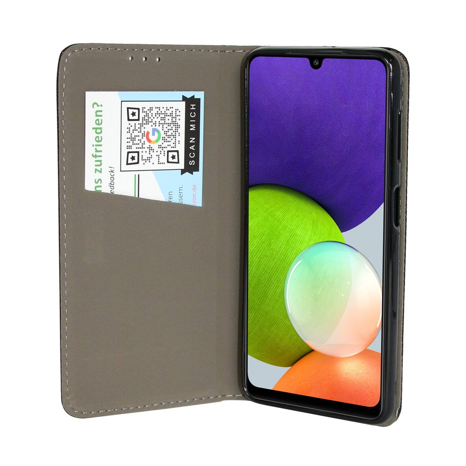 Buch Tasche "Smart" für SAMSUNG GALAXY A22 4G ( A225F ) Handy Hülle Schutzhülle mit Standfunktion, Kartenfach Schwarz