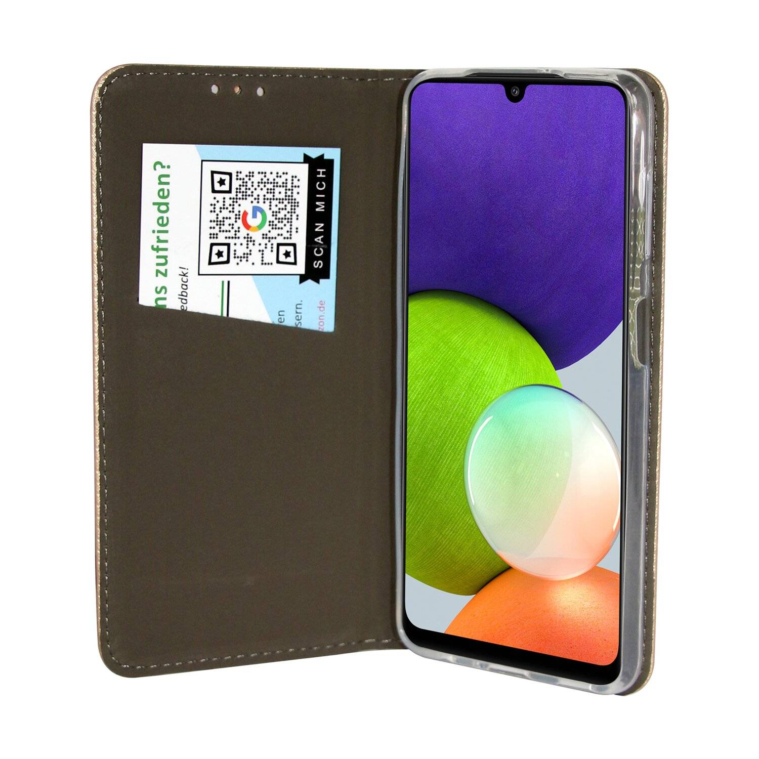 Buch Tasche "Smart" für SAMSUNG GALAXY A22 4G ( A225F ) Handy Hülle Etui Schutzhülle mit Standfunktion, Kartenfach Gold