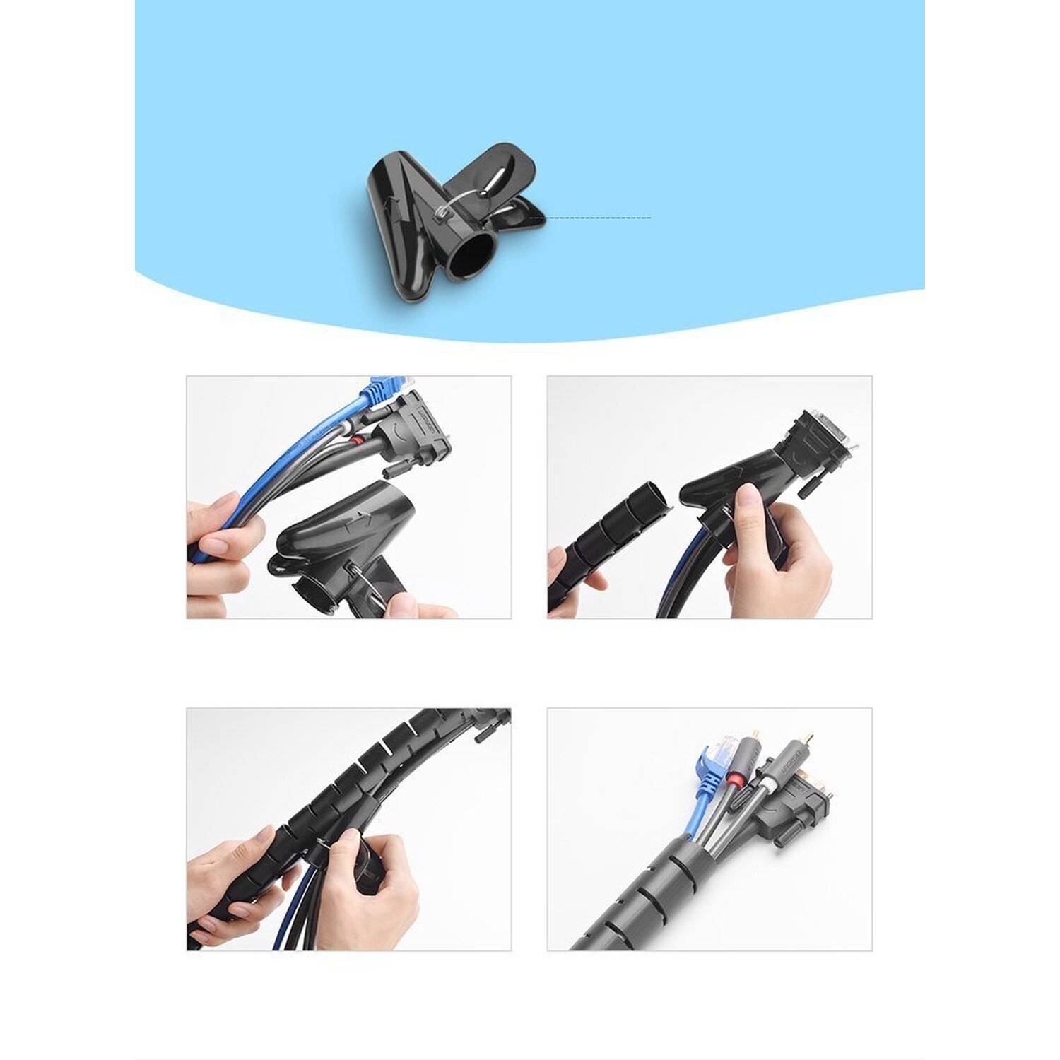 Ugreen 1.5m Maskenkabel Organizer Flexible Kabelabdeckung Schutzrohr DIA 25mm Kabelschutz Kabelmanagement, schwarz