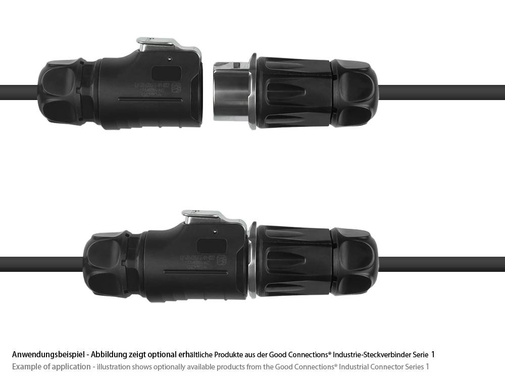 Good Connections® Industrie-Steckverbinder S1 - Power (2-Pin) Buchsenstecker mit Klick-Arretierung, Lötanschluss