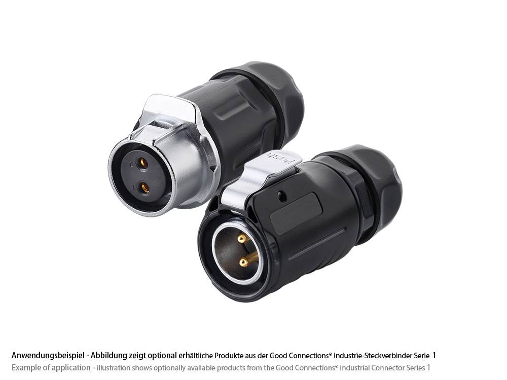 Good Connections® Industrie-Steckverbinder S1 - Power (2-Pin) Buchsenstecker mit Klick-Arretierung, Lötanschluss