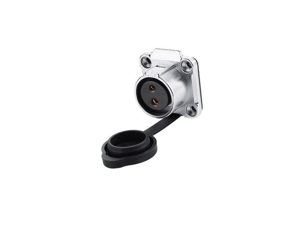 Good Connections® Industrie-Steckverbinder S1 - Power (2-Pin) Durchführungskupplung mit Flansch, Lötanschluss, Metall
