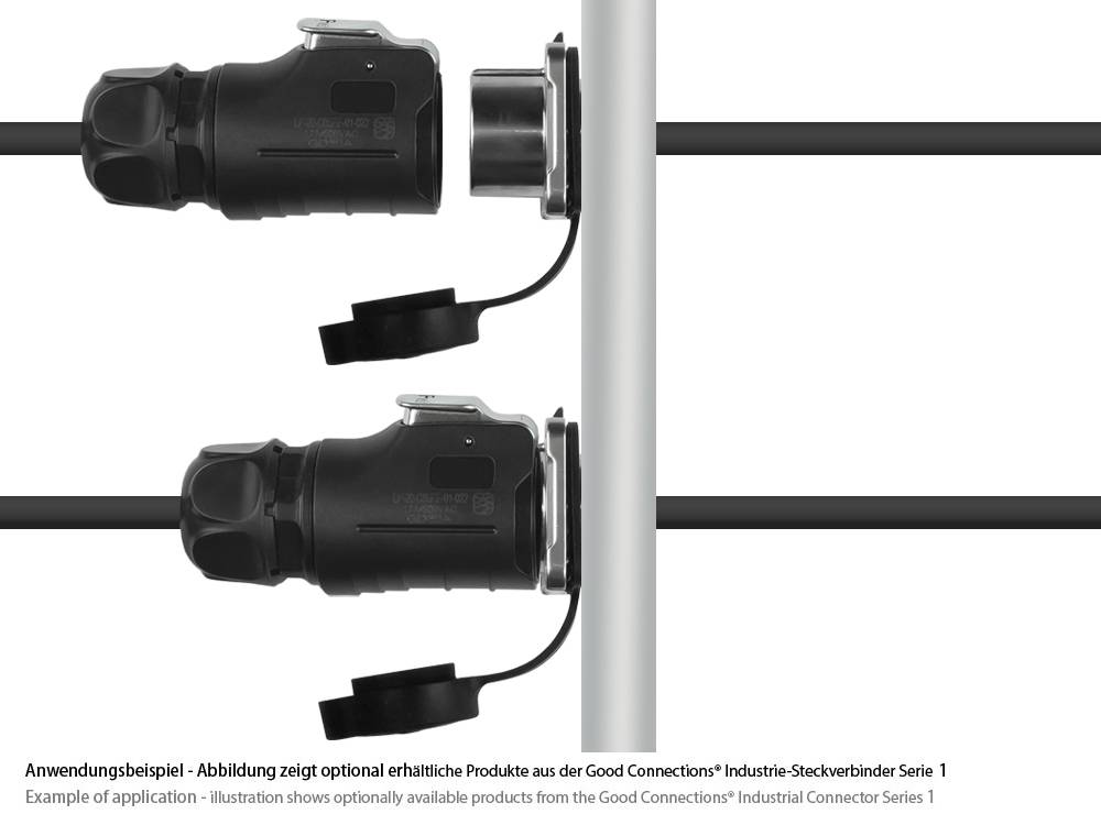 Good Connections® Industrie-Steckverbinder S1 - Power (2-Pin) Durchführungskupplung mit Flansch, Lötanschluss, Metall