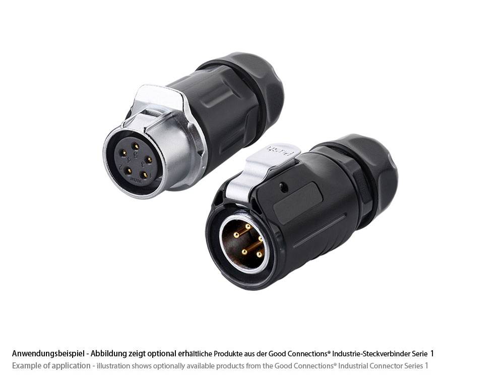 Good Connections® Industrie-Steckverbinder S1 - Power (5-Pin) Buchsenstecker mit Klick-Arretierung, Lötanschluss