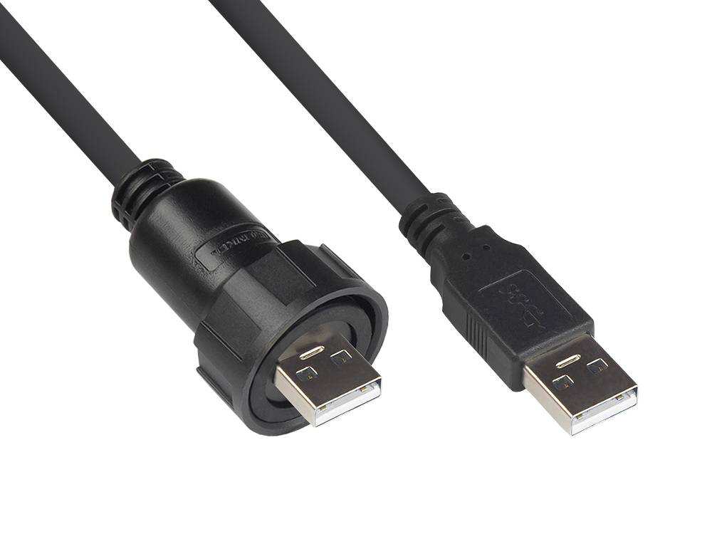 Good Connections® Industrie-Steckverbinder S4 - USB 2.0 Kabel, Stecker A mit Kabelverschraubung an Stecker A,schwarz, 1m