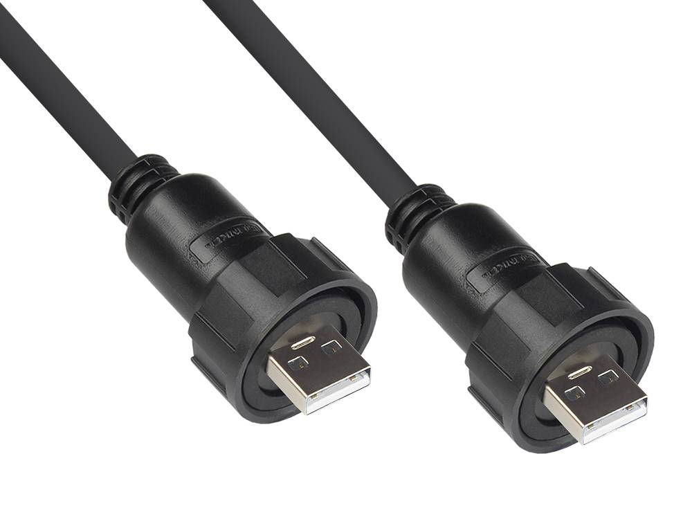 Good Connections® Industrie-Steckverbinder S4 - USB 2.0 Kabel, Stecker A mit Kabelverschraubung beidseitig, schwarz, 1m